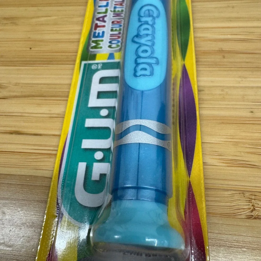 GUM Crayola Kids Toothbrush Metallic Blue Soft Bristles Suction‎ Cup Base New
